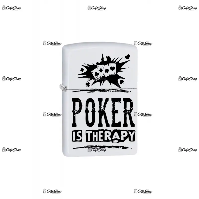Poker is therapy, bricheta metalica gravata laser cu mesaj